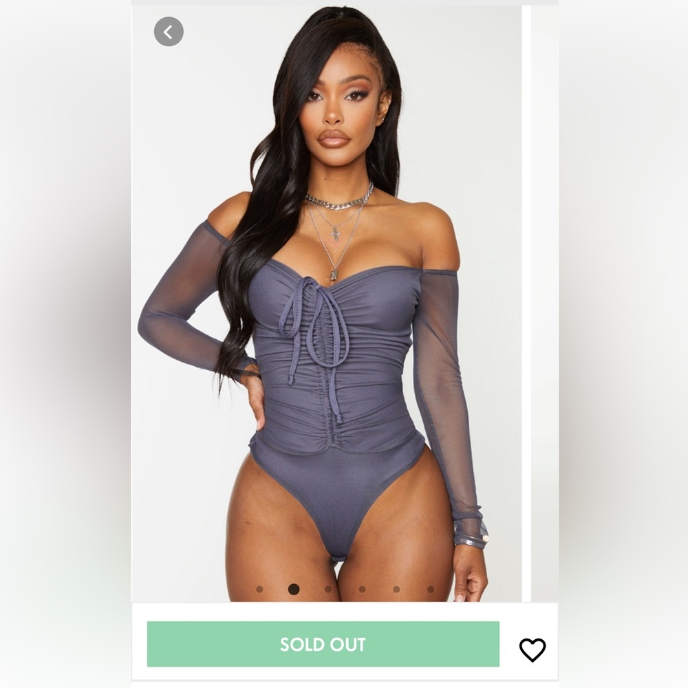 🪩NWT! Pretty Little Thing shape charcoal mesh ruched bodysuit - size 8 - Picture 3 of 12